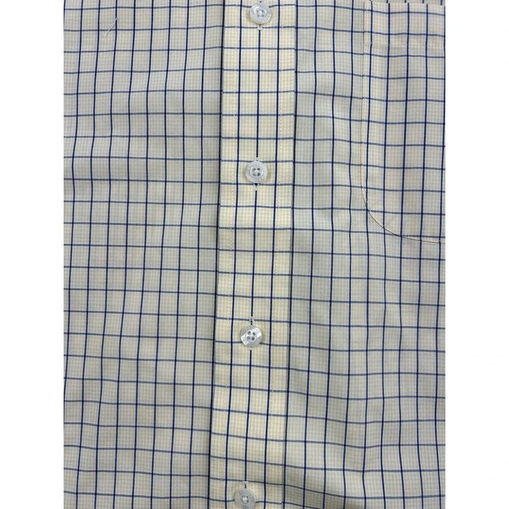 Brooks Brothers Mens Large Short Sleeve Shirt Button Down‎ Yellow Plaid *STAINS*